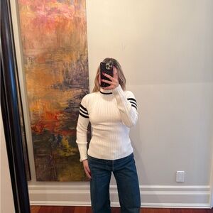 White Ribbed Sweater with Black Stripes